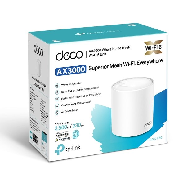 TP-Link Wi-Fi 6 Deco X50 AX3000 Dual Band Gigabit Whole Home Mesh WiFi 6 System (1 Pack)